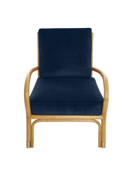 Riviera rattan armchair with blue velvet