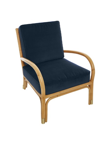 Fauteuil en canne de rotin Riviera velours bleu