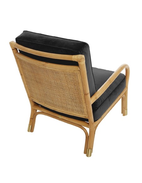 Riviera rattan armchair with brown velvet