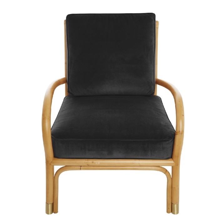 Riviera rattan armchair with brown velvet