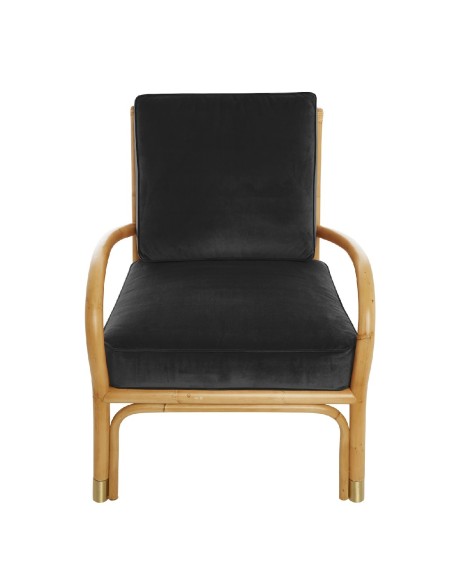 Riviera rattan armchair with brown velvet