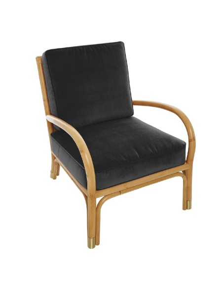 Riviera rattan armchair with brown velvet