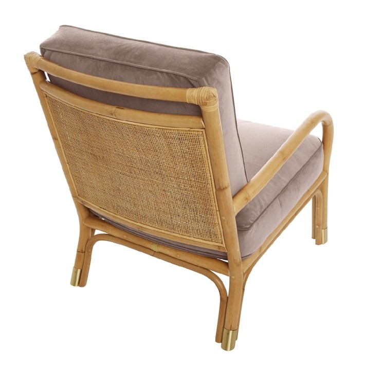 Fauteuil en canne de rotin Riviera velours beige rosé