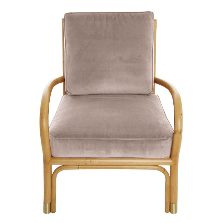 Riviera rattan armchair with pink velvet