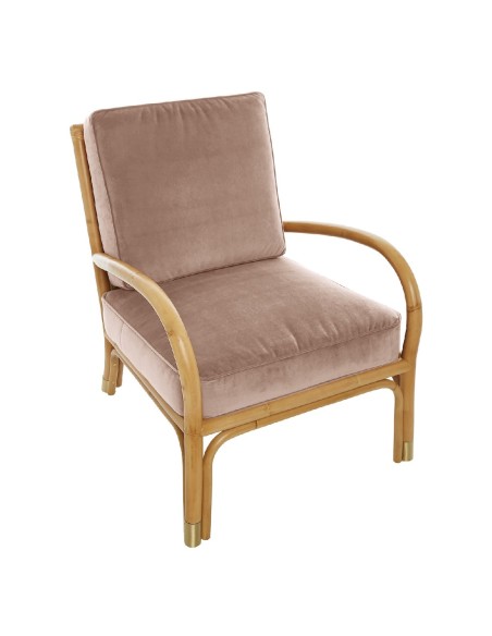 Fauteuil en canne de rotin Riviera velours beige rosé