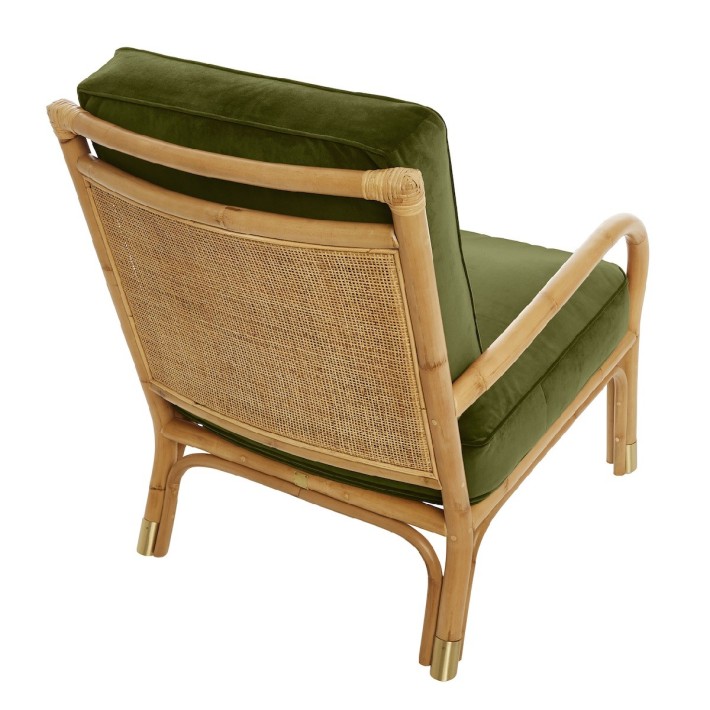Fauteuil en canne de rotin Riviera velours vert