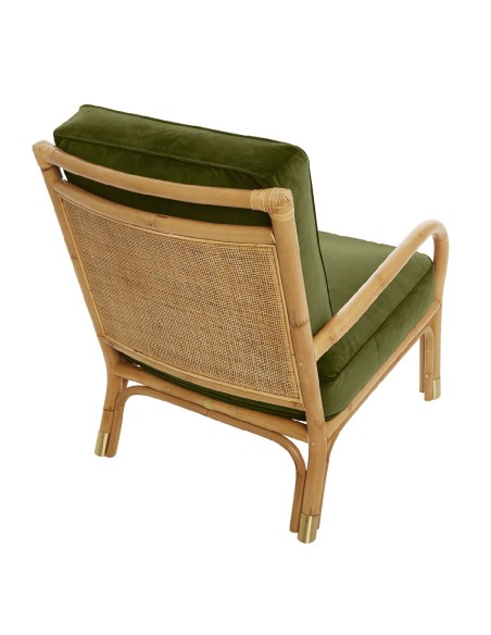 Fauteuil en canne de rotin Riviera velours vert