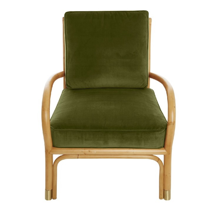 Fauteuil en canne de rotin Riviera velours vert