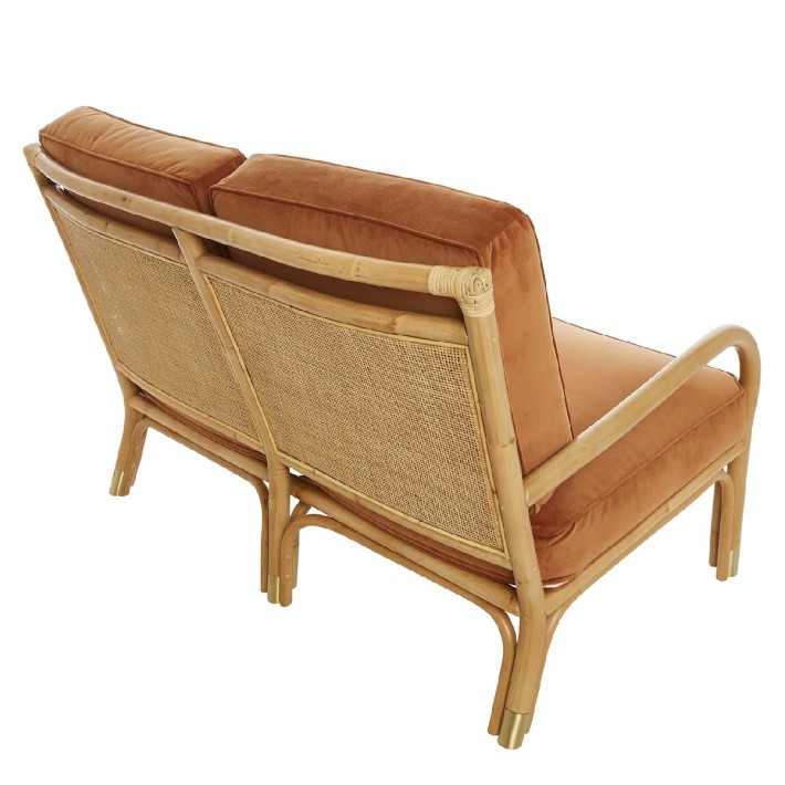 Riviera rattan 2 seater orange velvet