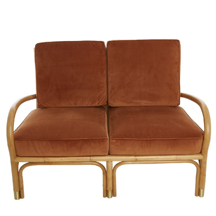 Riviera rattan 2 seater orange velvet