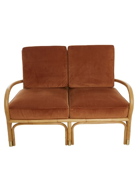 Riviera rattan 2 seater orange velvet