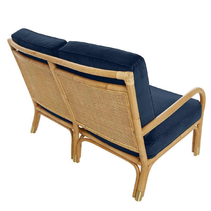 Riviera rattan 2 seater blue velvet