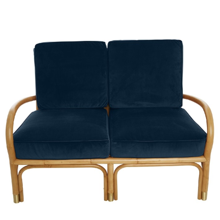 Riviera rattan 2 seater blue velvet