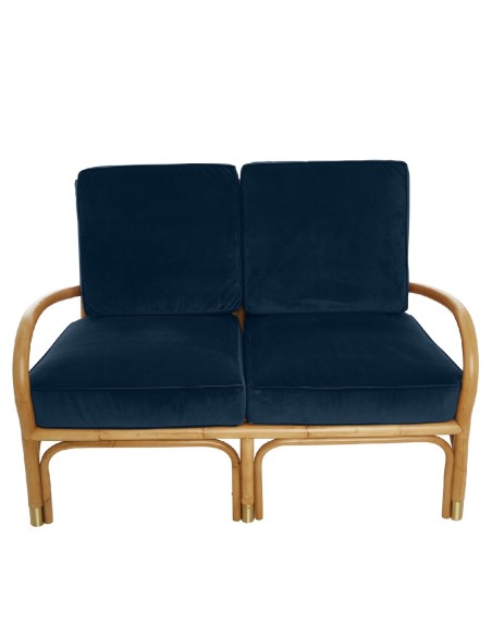 Canapé 2 places en rotin Riviera velours bleu