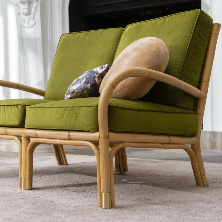 Canapé rotin Riviera coussin velours vert