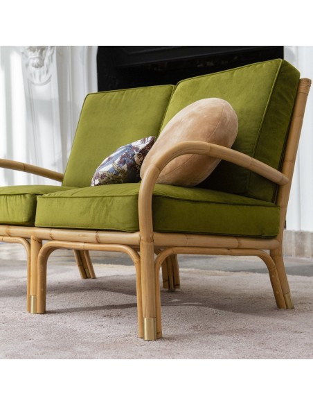 Canapé rotin Riviera coussin velours vert