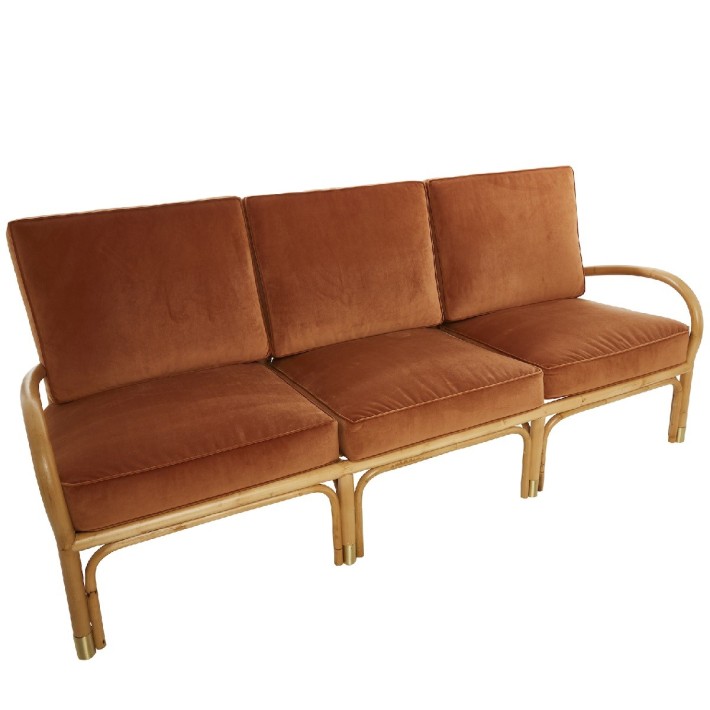 Riviera 3-seater rattan sofa in ochre velvet