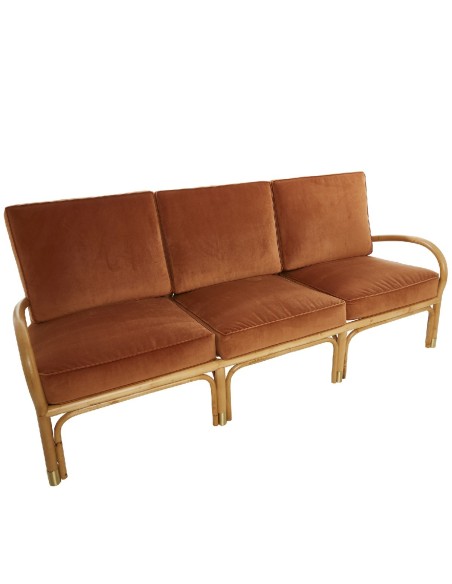 Riviera 3-seater rattan sofa in ochre velvet
