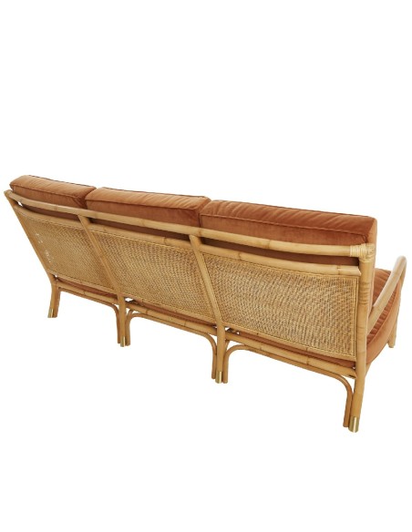 Riviera rattan 3 seater orange velvet