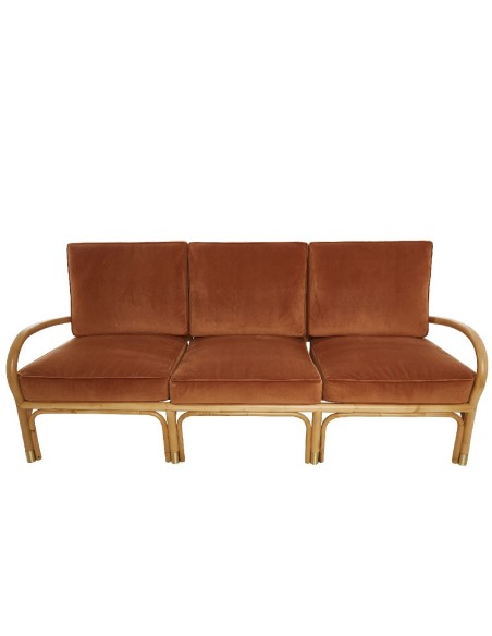 Riviera rattan 3 seater orange velvet