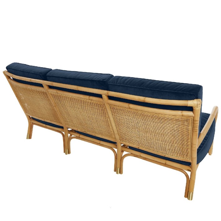 Riviera rattan 3 seater blue velvet