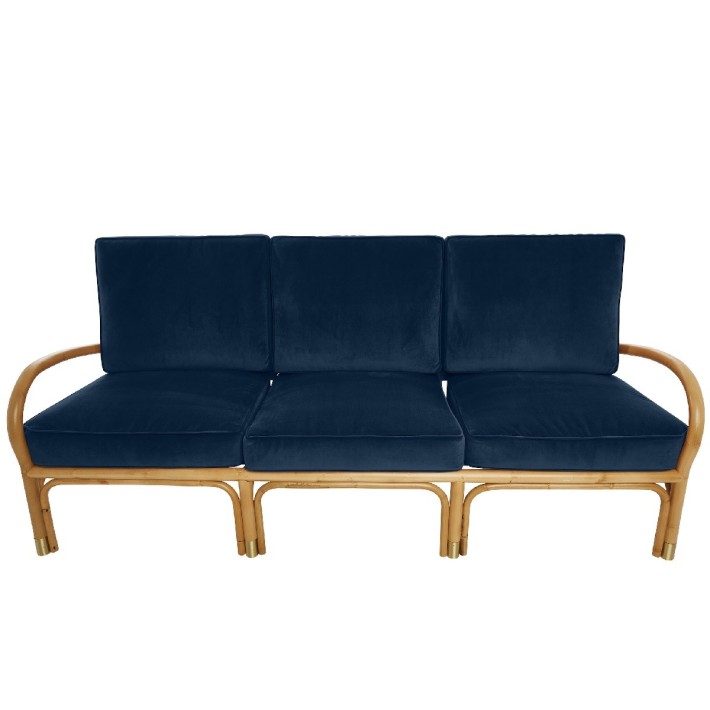 Riviera rattan 3 seater blue velvet