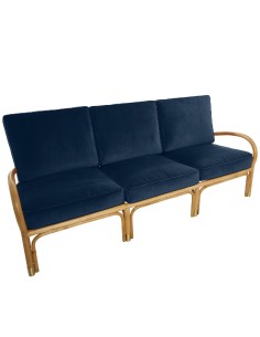 Riviera rattan 3 seater blue velvet