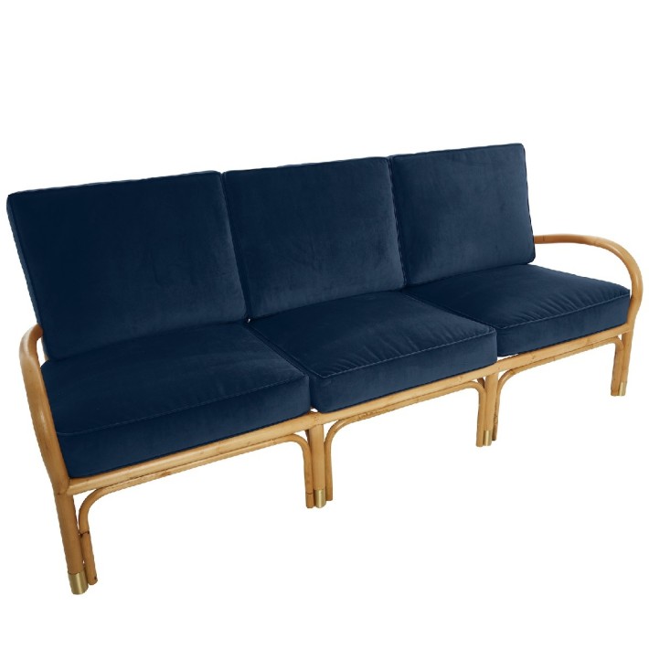 Riviera 3-seater rattan sofa in ochre velvet