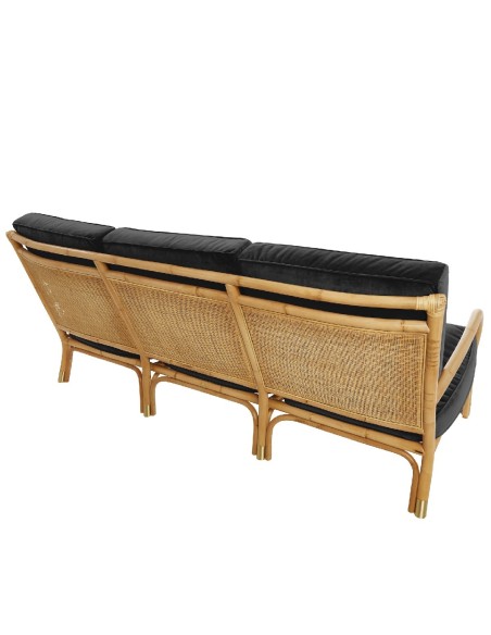 Riviera rattan 3 seater brown velvet