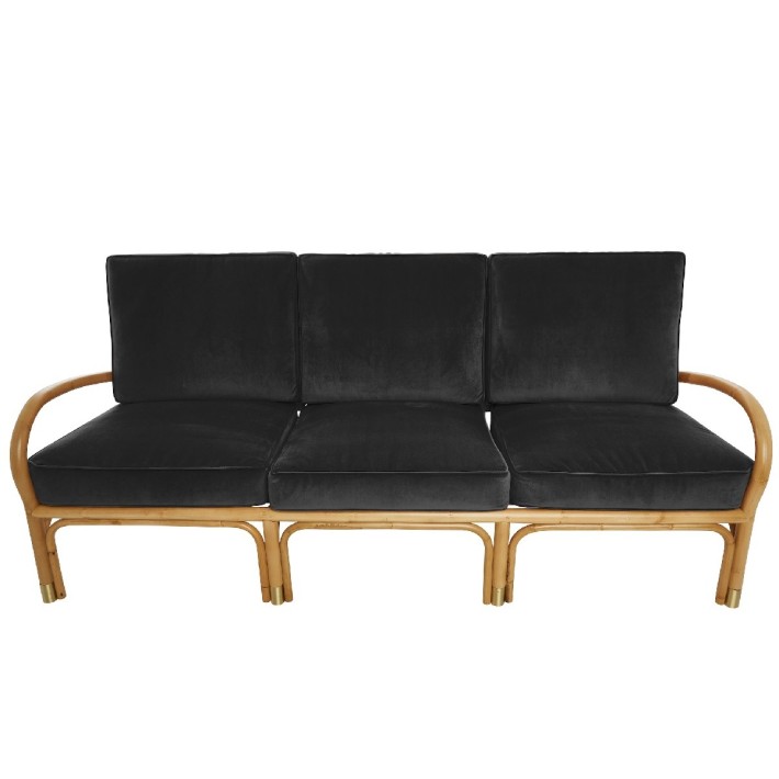 Riviera rattan 3 seater brown velvet