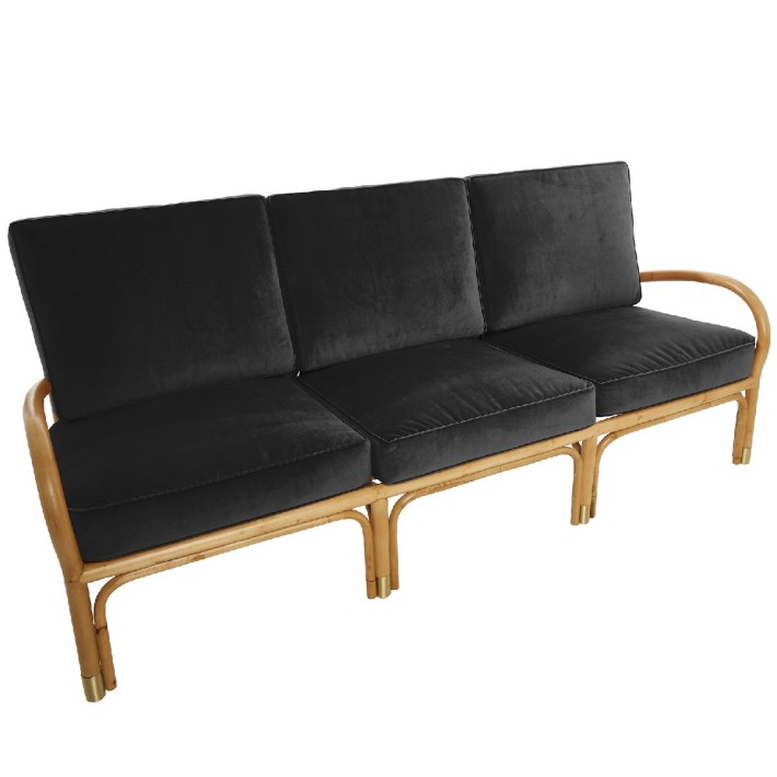 Riviera 3-seater rattan sofa in ochre velvet
