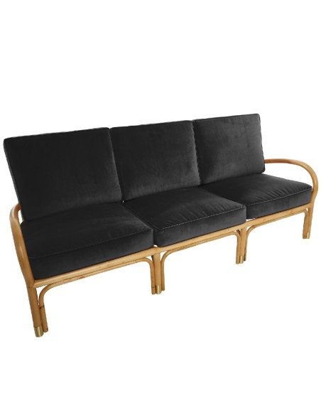 Riviera rattan 3 seater brown velvet