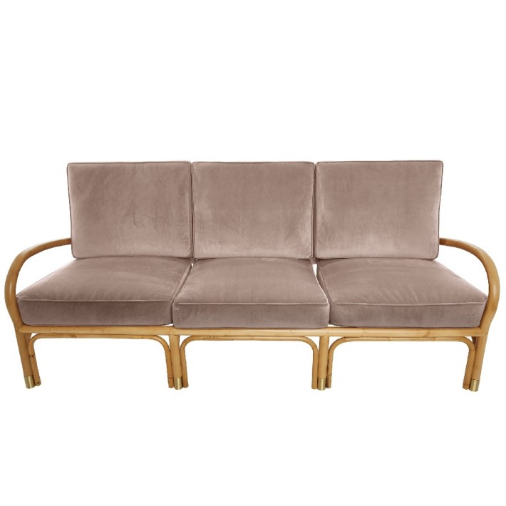 Riviera rattan 3 seater pink velvet