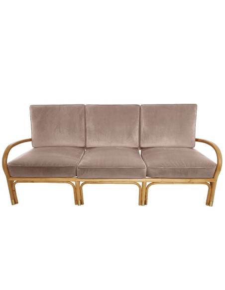 Riviera rattan 3 seater pink velvet