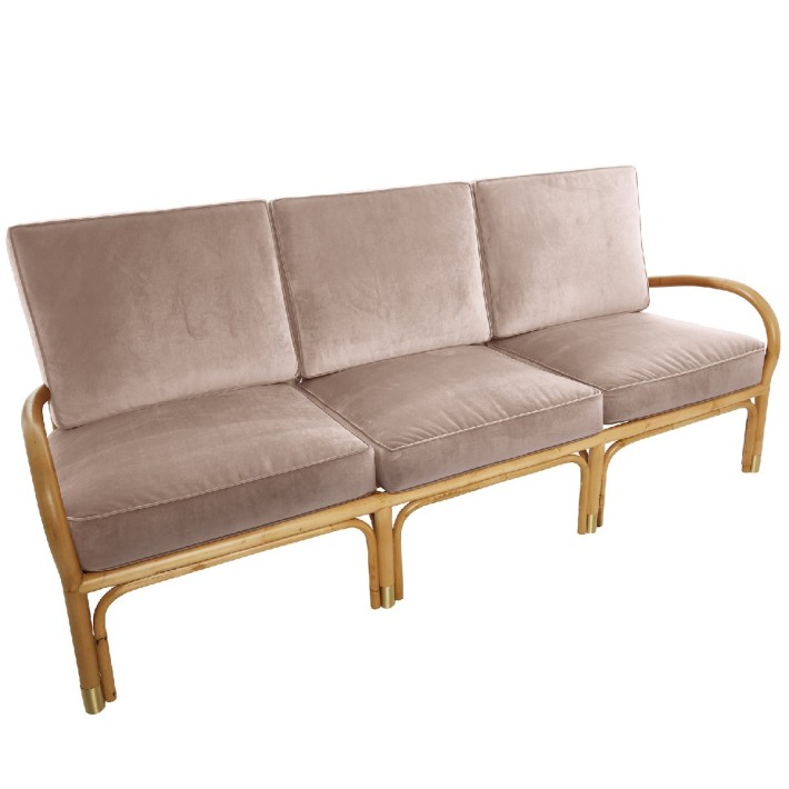 Riviera 3-seater rattan sofa in ochre velvet