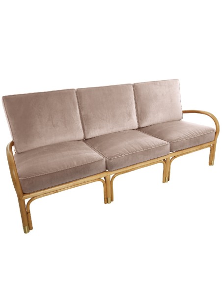 Riviera rattan 3 seater pink velvet