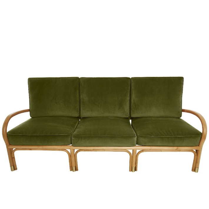 Riviera rattan 3 seater green velvet