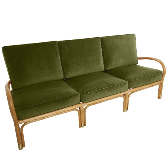 Riviera 3-seater rattan sofa in ochre velvet