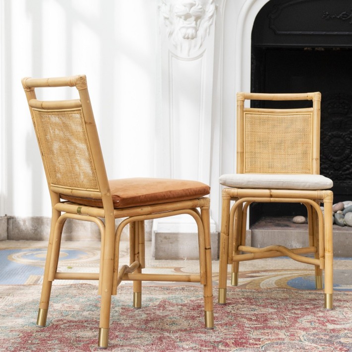 Riviera rattan dining chair orange velvet