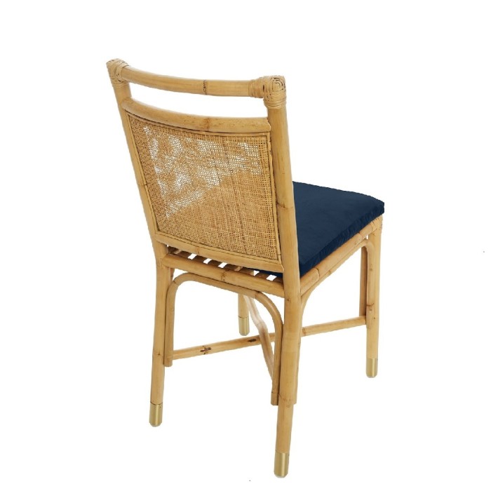 Chaise en rotin Riviera velours bleu