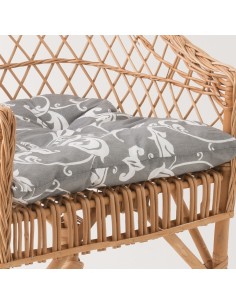 Coussin PM feuillage blanc sur fond gris pour fauteuil en osier