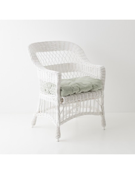 Fauteuil osier Bianka exemple avec coussin en velours jade en option