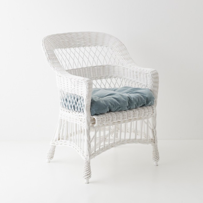Fauteuil osier Bianka exemple avec coussin en velours aqua en option