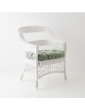 Fauteuil osier Bianka exemple avec coussin en velours menthe en option