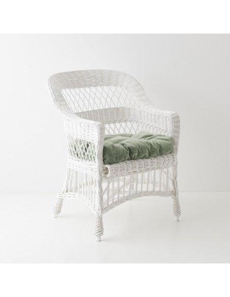 Fauteuil osier Bianka exemple avec coussin en velours menthe  en option