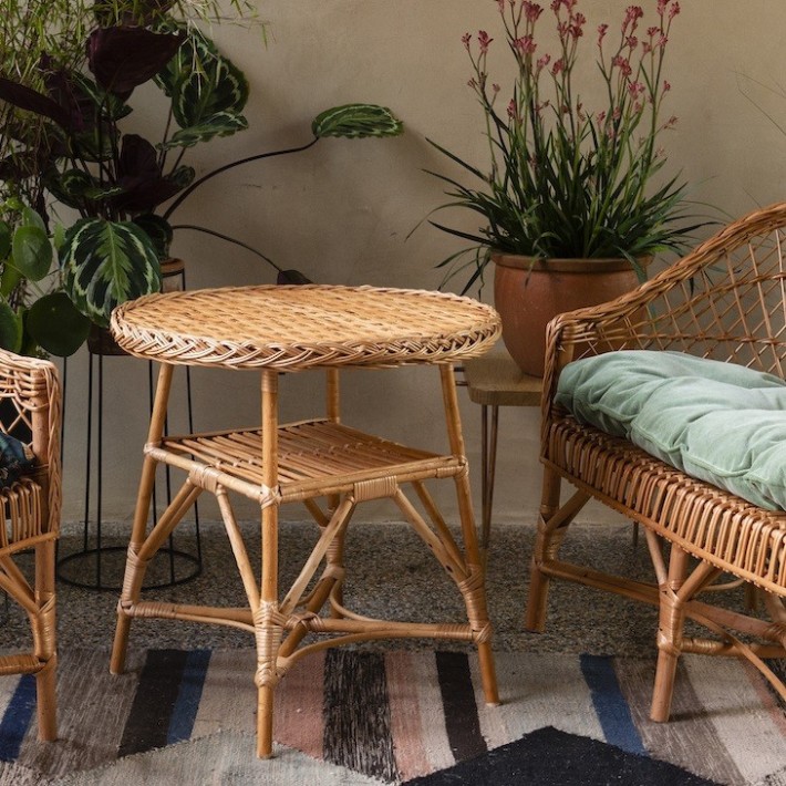 Mélina wicker table with woven top
