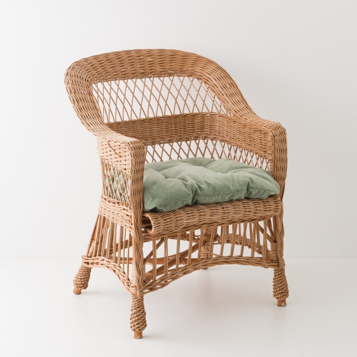 Fauteuil en osier Ilona avec coussin en velours