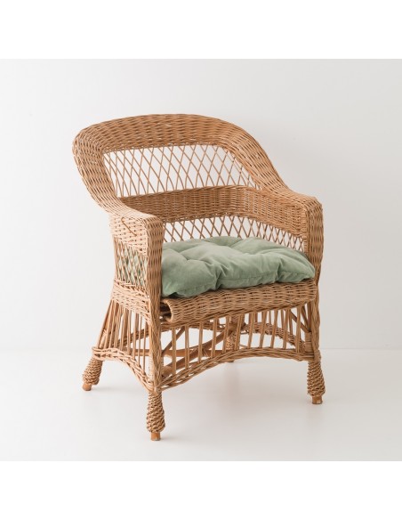 Fauteuil en osier Ilona avec coussin en velours  Fauteuil en osier Ilona avec coussin en velours