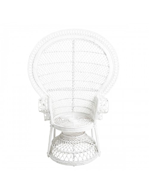 white peacock chair in rattan