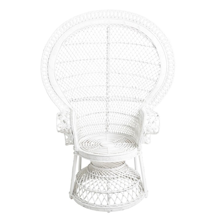 white peacock chair in rattan